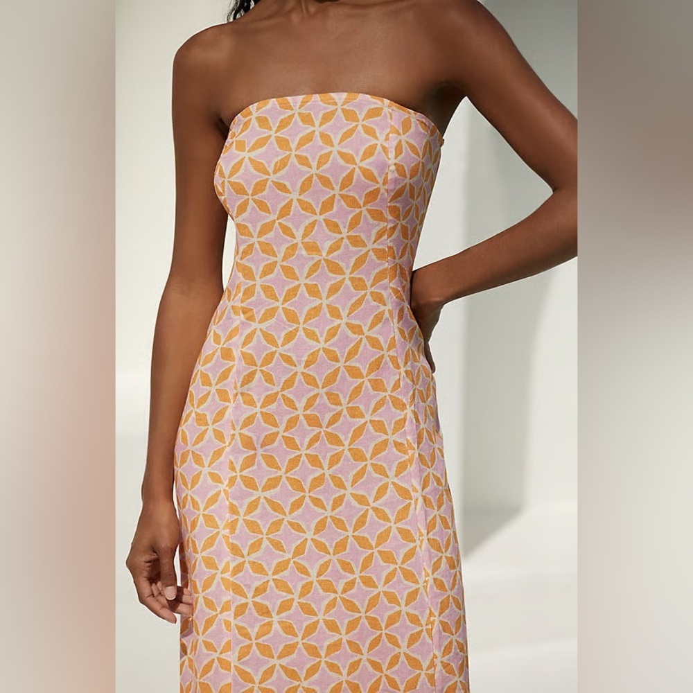 ANTHROPOLOGIE Aliza Strapless Linen Maxi Dress - Pink Size XS - Picture 3 of 7